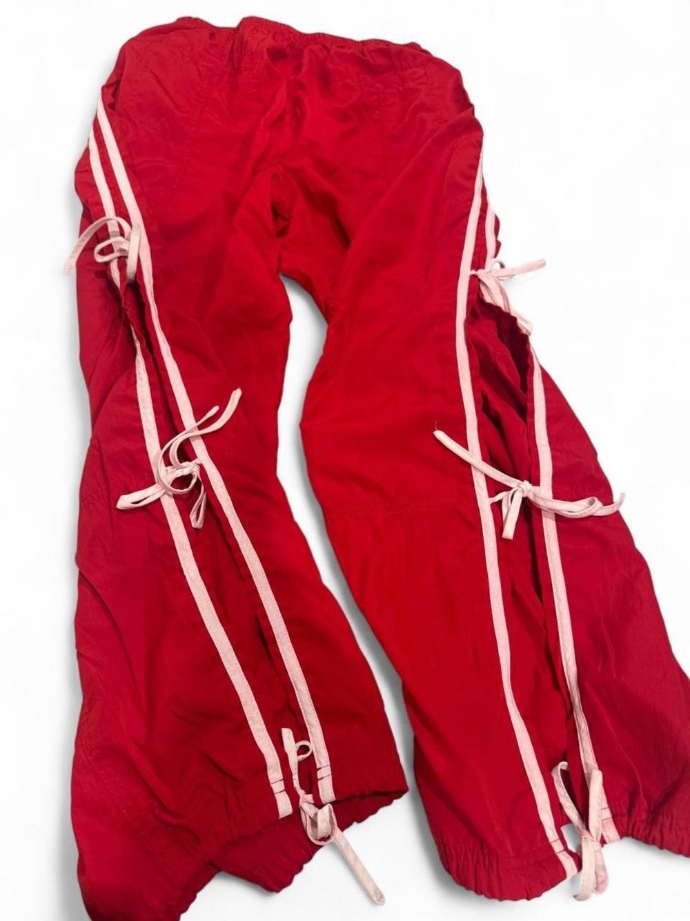 Gorpcore Streetwear Cali 1850 LA Side Stripe Bow Tie Slit Wide Leg Track Pants - Picture 5 of 7